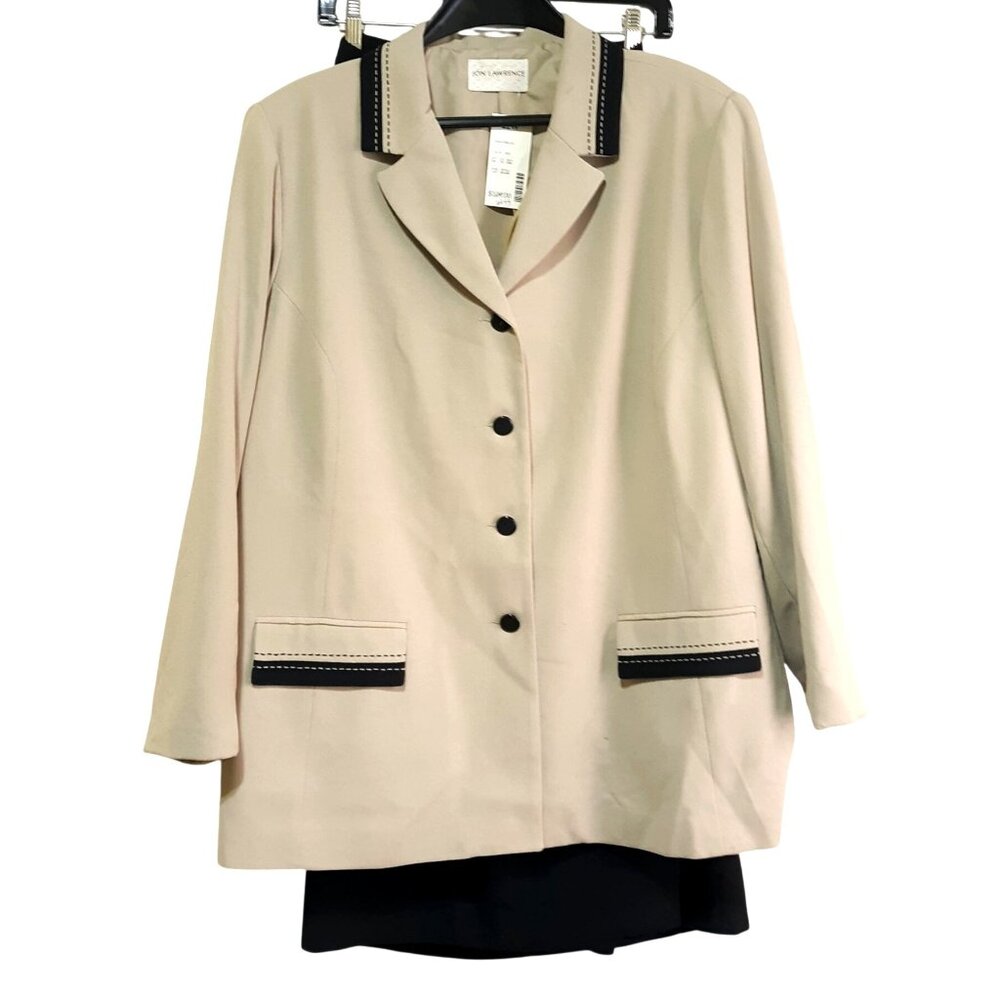 Jon Lawrence Women Beige Blazer Black Skirt Set 22W Lightweight Classic Suit